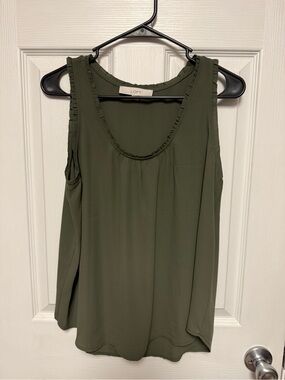 LOFT Olive Ruffle-Trim Sleeveless Shell